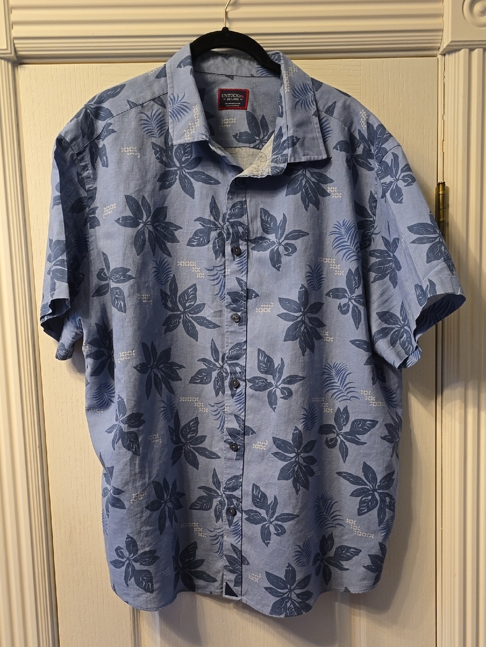 UNTUCKit Linen Blue Floral Short-Sleeve Button-Down Shirt XXL
